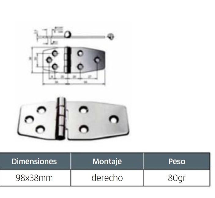 BISAGRA INOXIDABLE ELECTROPULIDA 98x38mm 