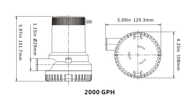 BOMBA ACHIQUE SUMERGIBLE - SEAFLO 2000GPH 24V 