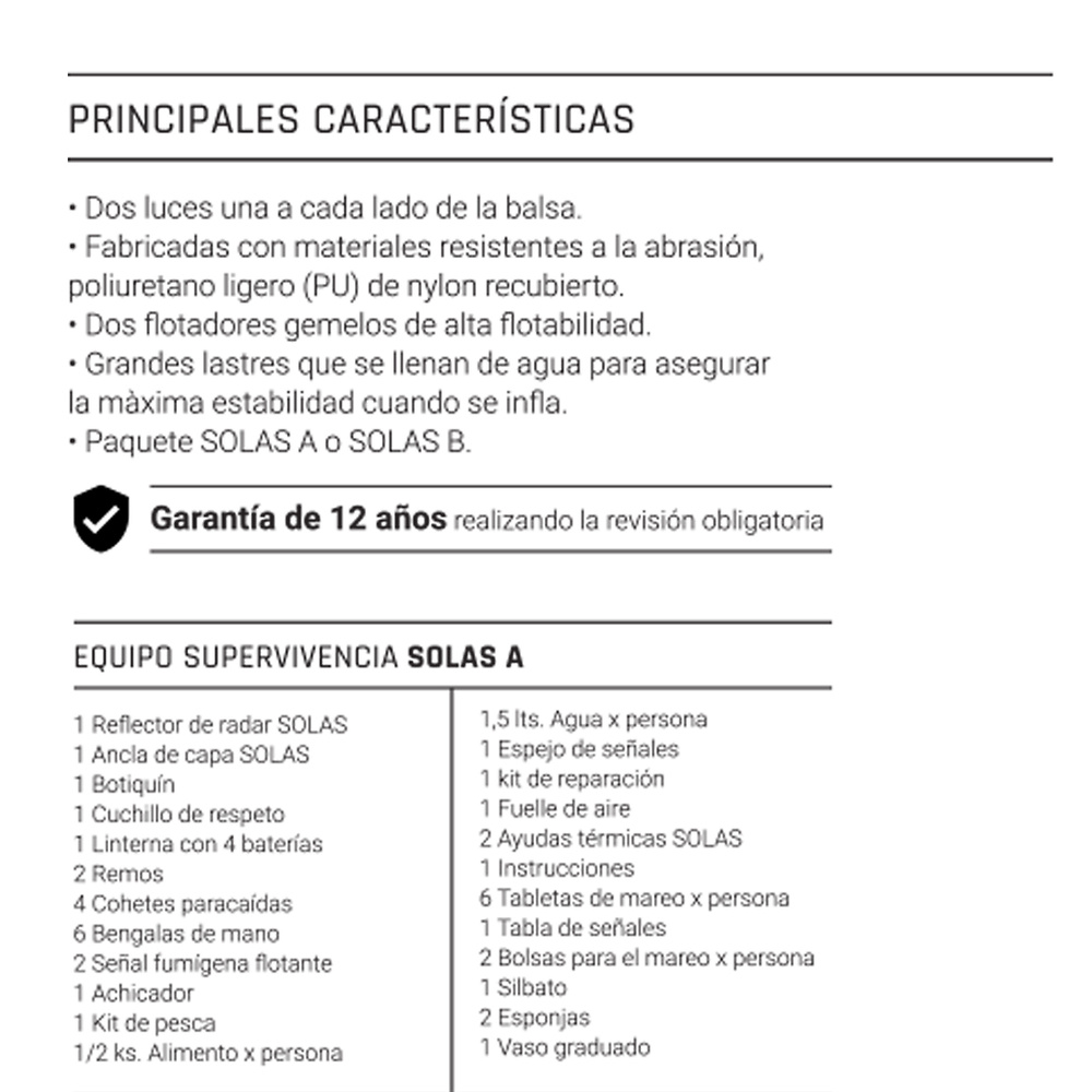 Balsa 12 Personas. Homologada. SOLAS A C.R. Seawolf 