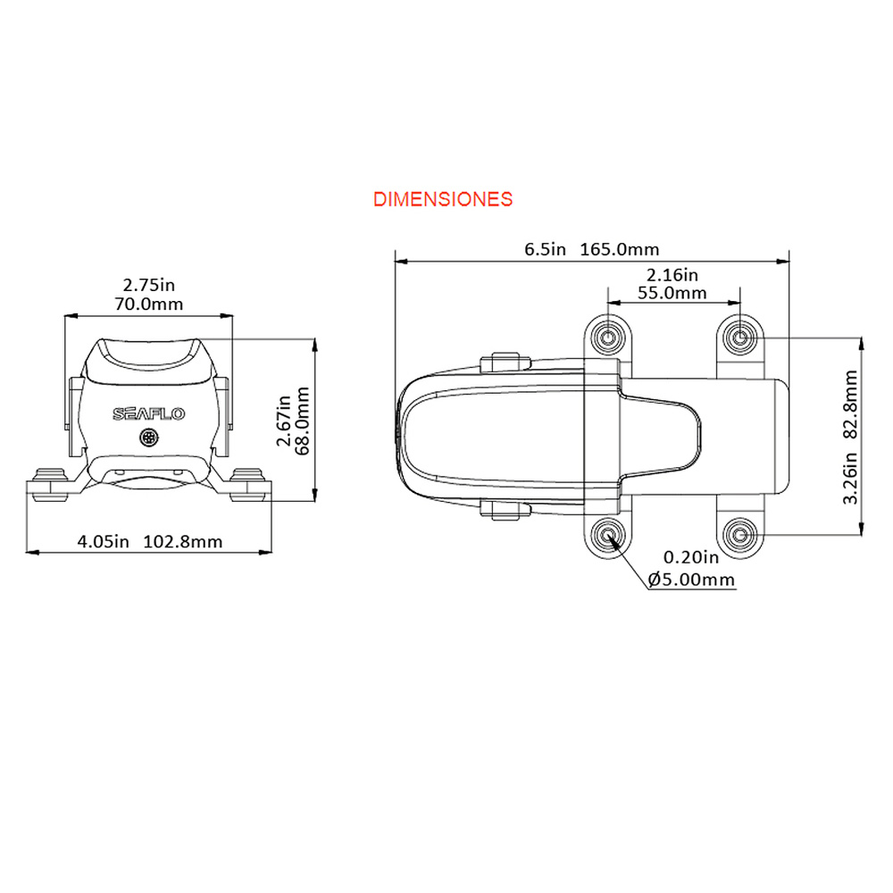 Bomba de Presión Diafragma de demanda automática SEAFLO S23A 12V 2.6LPM/0.7GPM 70PSI/4 