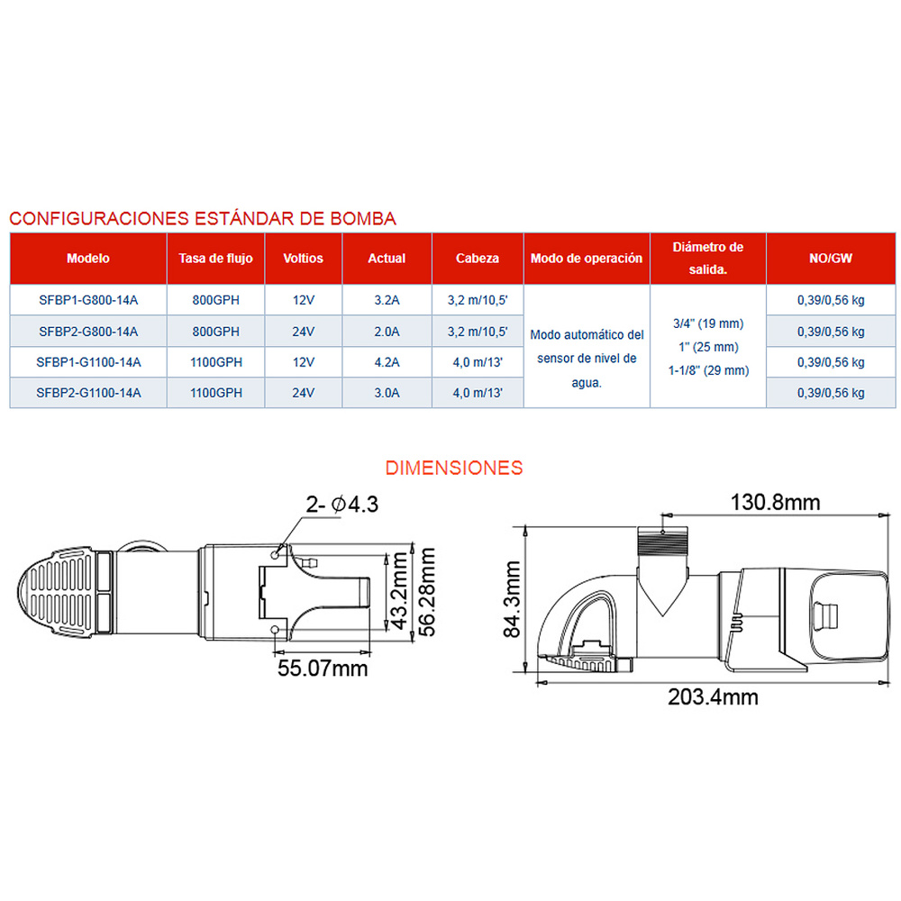 Bombas de Sentina Automáticas serie SEAFLO S14A 12V 1100GPH 