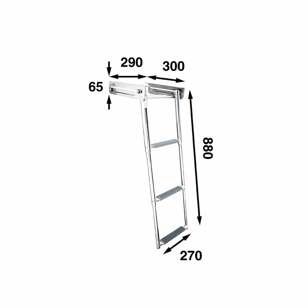 ESCALERA DE BAÑO TELESCÓPICA 880x300 3 PELDAÑOS ACERO INOXIDABLE AISI 316 